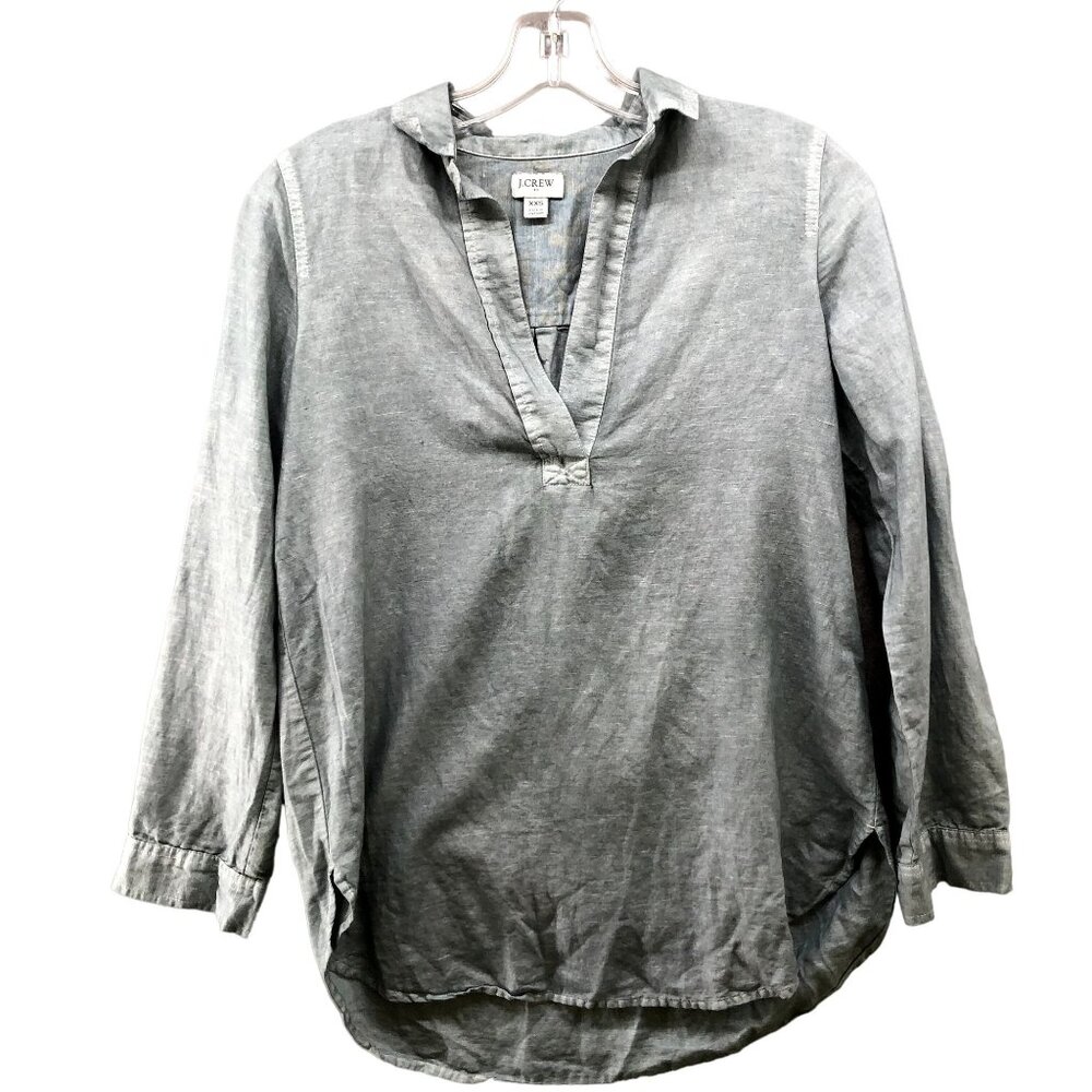 J. Crew Popover Top Linen Cotton Blend Womens XXS Long Sleeve Vintage Wash